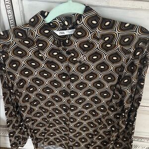 ZARA  Black and Brown Swirl Pattern Shirt perfect fall/winter blouse
